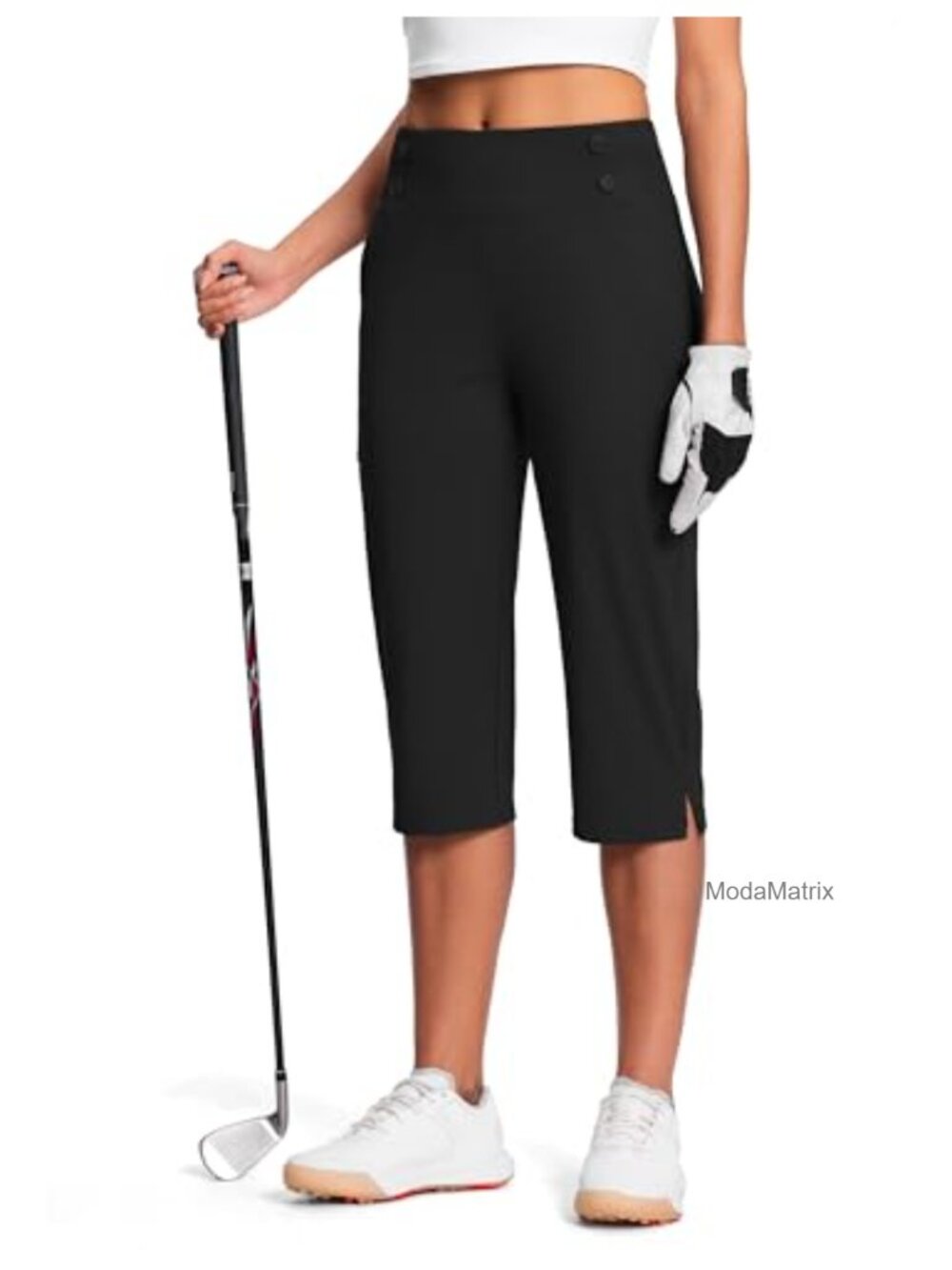 Women's High-Waisted Capri Pants with Pockets, Straight Leg Golf Athletic